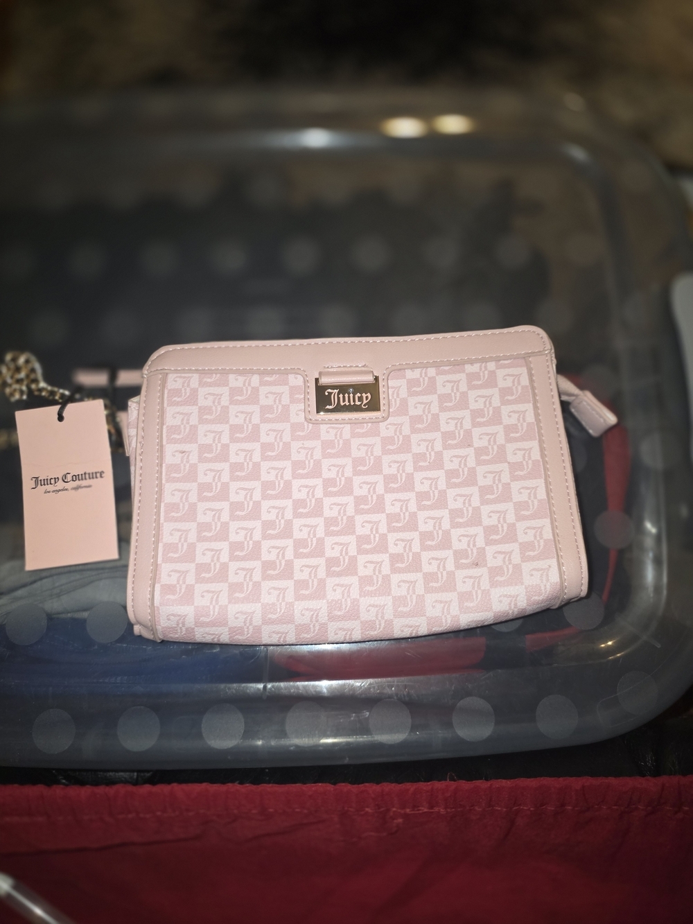 Juicy Couture Light Pink Monogram Wristlet with Gold Plaque